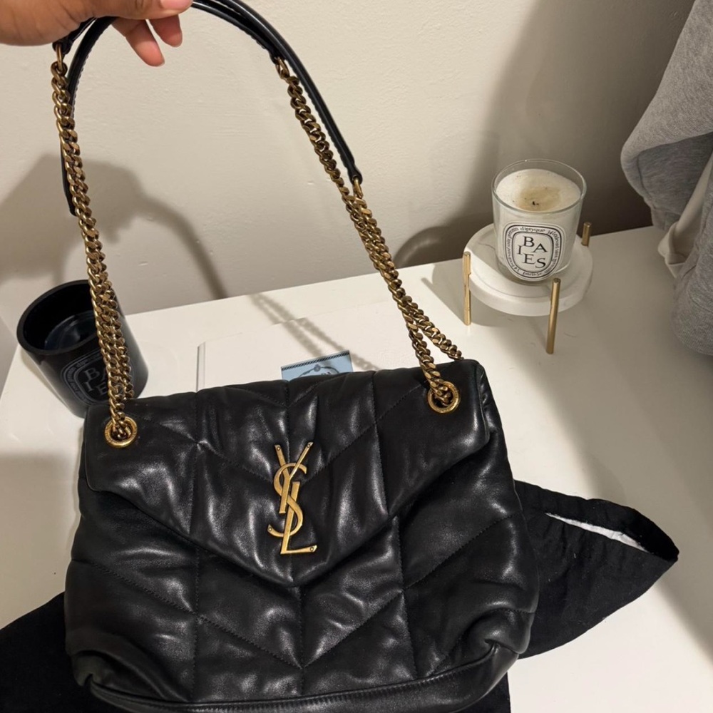 Saint Laurent Black Leather Shoulder Bag with Gold Details - Picture 1 of 4